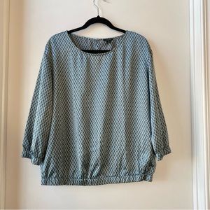 Ann Taylor Factory Geometric Green Black White 3/4 Sleeve Top Size M